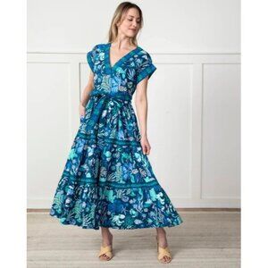 NWT Printfresh Beachy Keen Midi in Oceania Blue Ocean Print Cotton Dress S